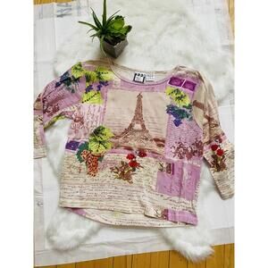 Take Two Women's Cotton Top with Eiffel Tower Print Size Large